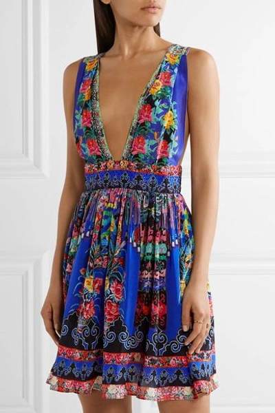 Shop Camilla Chinese Whispers Embellished Printed Silk Crepe De Chine Mini Dress