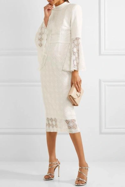 Shop Rebecca Vallance Mireya Open-back Lace Midi Dress In Ivory