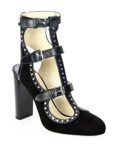 Shop Jimmy Choo Hensley Studded Suede & Leather Pumps In Black