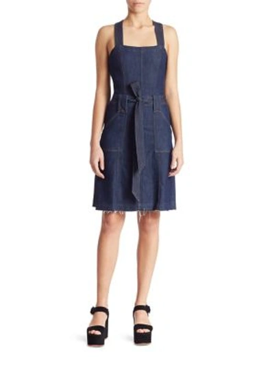 7 For All Mankind Sleeveless Belted Denim Dress, Indigo In Luxe Lounge Deep