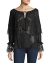 KOBI HALPERIN TESLIN TIE-NECK SHEER LACE BLOUSE,PROD198910038