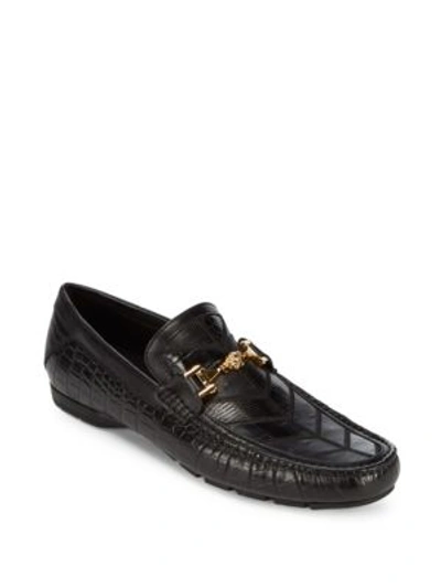 Versace Textured Leather Loafers In Black