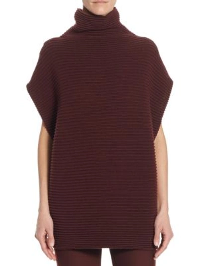 Victoria Victoria Beckham Short-sleeve Ribbed Merino Wool Tunic, Red In Burgundy