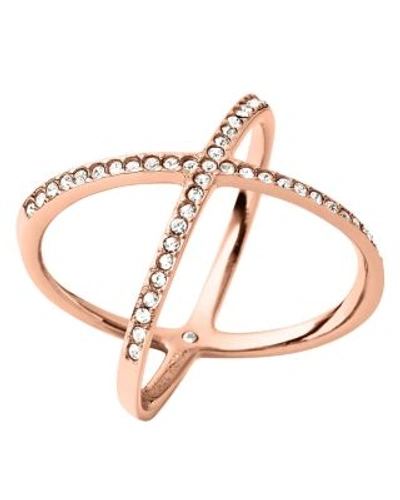Shop Michael Kors Pave X Ring In Rose Gold
