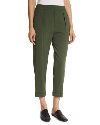 Vince Pull-on Tapered Cropped Trousers In Green
