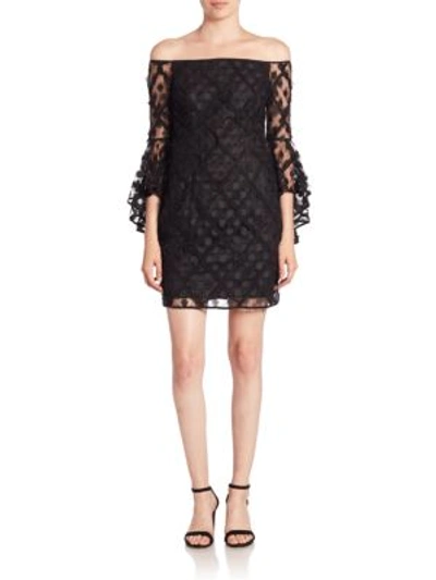 Shop Milly Selena Embroidered Lace Mini Dress In Black