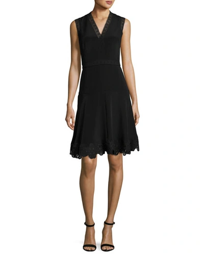 Kobi Halperin Adena Sleeveless Lace-trim A-line Dress In Black