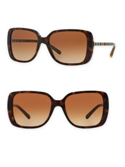 Burberry 57mm Check-detail Square Sunglasses In Dark Tortoise