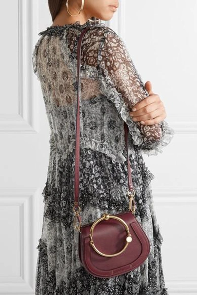 Shop Chloé Nile Bracelet Small Leather And Suede Shoulder Bag In Claret