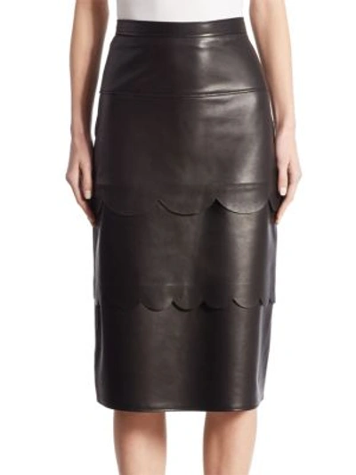 Altuzarra Hyacinthe Scalloped Leather Pencil Skirt, Black