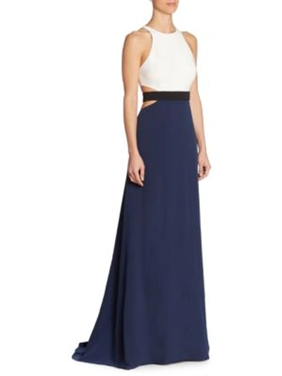 Shop Halston Heritage Colorblock Cutout Gown In Navy Chalk