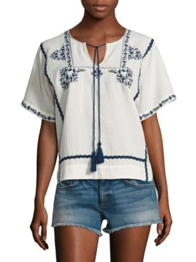 Shop Ella Moss Marini Embroidered Top In Natural