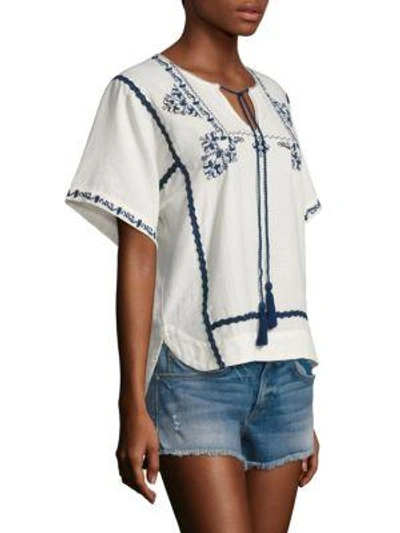 Shop Ella Moss Marini Embroidered Top In Natural