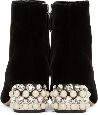 Shop Miu Miu Black Pearl And Crystal Velvet Boots In *002 Black