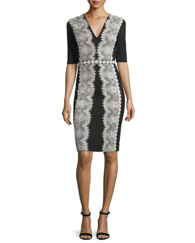 Catherine Deane Embroidered Lace Jersey Cocktail Dress, Black/silver