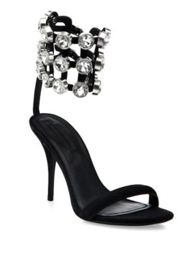 Alexander Wang Antonia Jeweled Cage Suede Sandals In Black