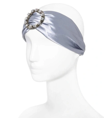 Shop Miu Miu Embellished Satin Headband In Blue