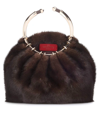 Valentino Garavani Bebop Loop Mink Fur Top-handle Bag In Brown