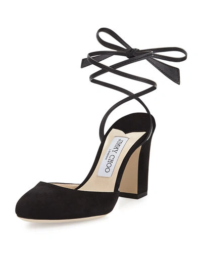 Jimmy Choo Lucia Suede 85mm Ankle-wrap Sandal In Black