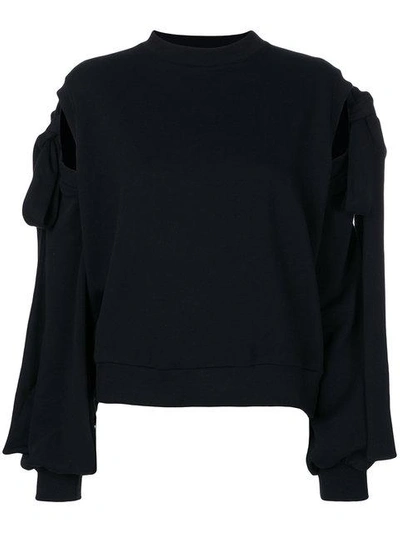 Shop Ioana Ciolacu Sweater With Tie Sleeves In Black