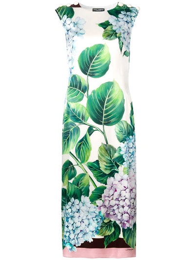 Dolce & Gabbana Hydrangea-print Stretch-silk Dress In Hydrangea Border