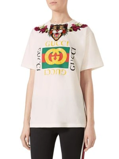 Shop Gucci Floral Loved Patch Tee In White Print