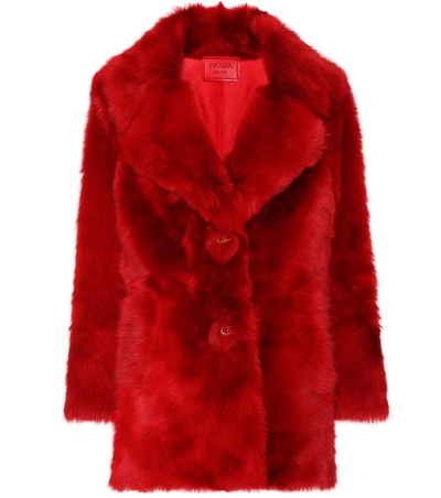 Shop Prada Fur Coat In Rosso