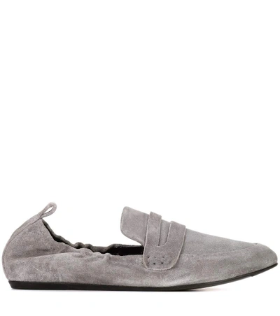 Shop Lanvin Suede Loafers In Light Grey
