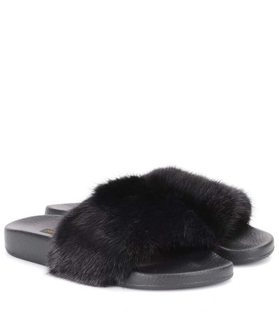 Shop Dolce & Gabbana Mink Fur Slides In Llack