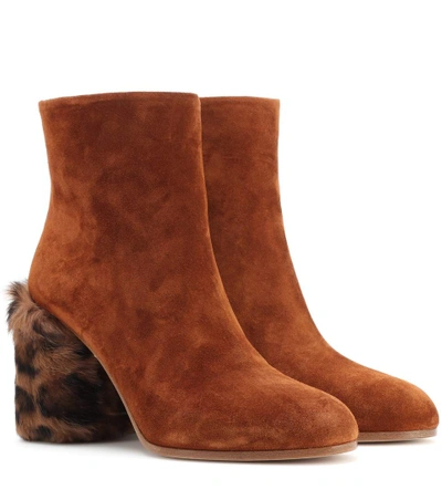 Miu Miu Suede And Fur Ankle Boots In Brown