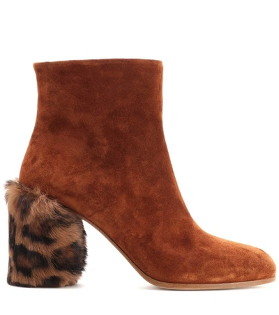 Shop Miu Miu Suede And Fur Ankle Boots In Brown