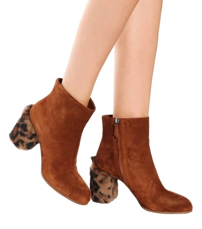 Shop Miu Miu Suede And Fur Ankle Boots In Brown