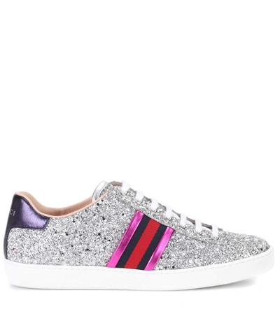 Shop Gucci Ace Glitter Sneakers In Silver