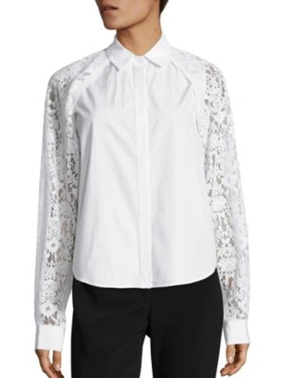 Shop Dkny Collared Lace Button Shirt In White