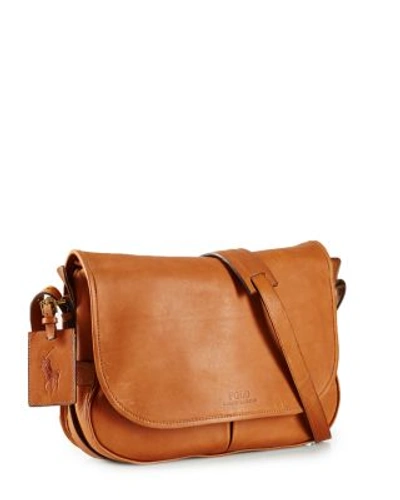 Polo Ralph Lauren Distressed Leather Messenger Bag In Cognac