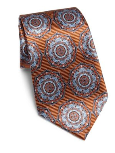 Shop Ermenegildo Zegna Medallion Silk Tie In Orange
