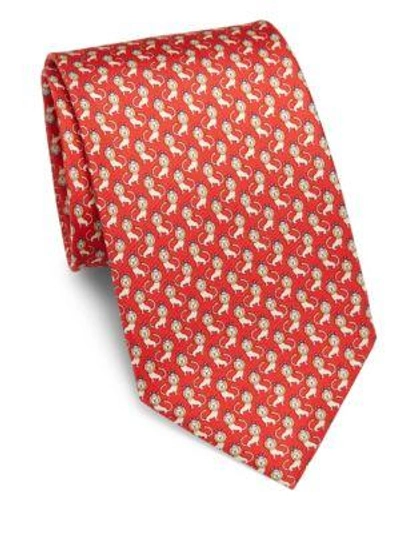 Shop Ferragamo Lion Print Silk Tie In Red