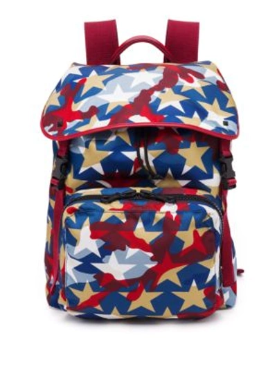 Shop Valentino Deconstructed Nylon & Calf Leather Backpack In Blue-red
