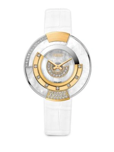 Fendi Policromia Diamond, Mother-of-pearl & Alligator Strap Watch In White