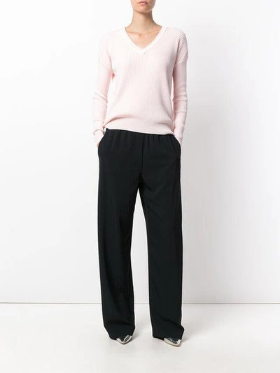 Shop Michael Michael Kors V-neck Knit Detail Sweater In Pink