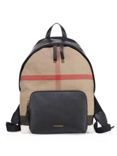 Burberry Canvas London Checkered Backpack In Black