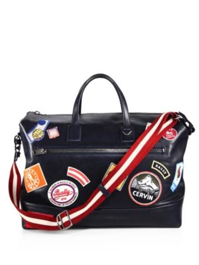 Bally Tammi Leather Weekender Bag With Patches In Blue