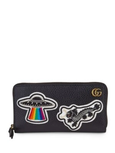 Shop Gucci Leather Zip-around Wallet In Black White