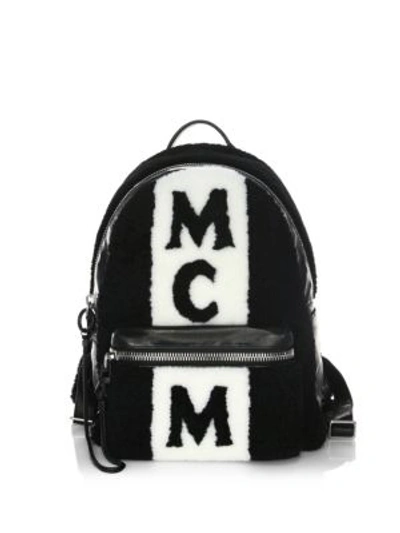 Mcm Stark Shearling Stripe Backpack In Black