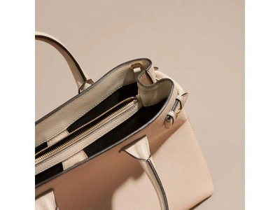 Shop Burberry The Medium Banner In Leather And House Check In Limestone