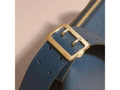 Shop Burberry Buckle Detail Leather Crossbody Bag In Blue Carbon