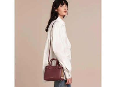 Shop Burberry The Baby Banner In Leather And House Check In Mahogany Red