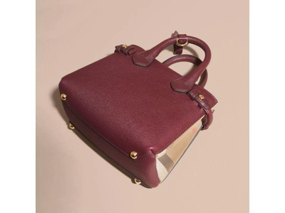 Shop Burberry The Baby Banner In Leather And House Check In Mahogany Red