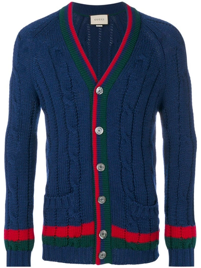 Gucci Cable Knit Cardigan In Blue