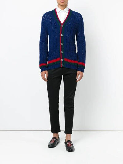 Shop Gucci Cable Knit Cardigan In Blue